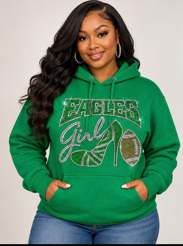 Eagles Girl with Heel Rhinestone Hoodie