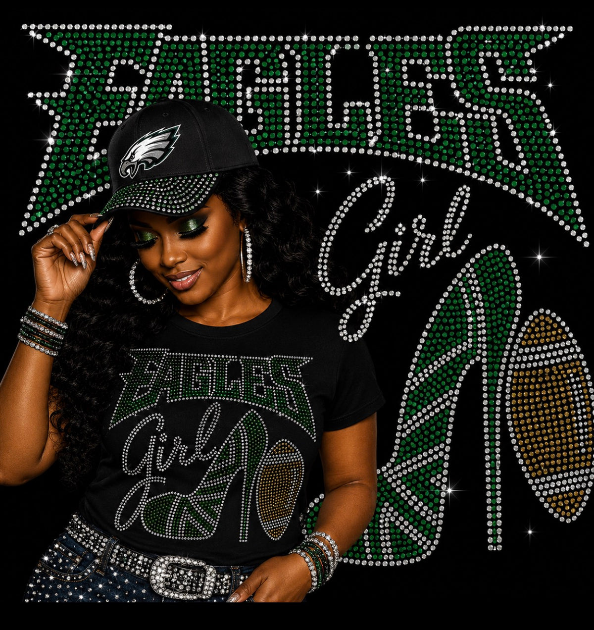 Eagles Girl with Heel Rhinestone T-shirt