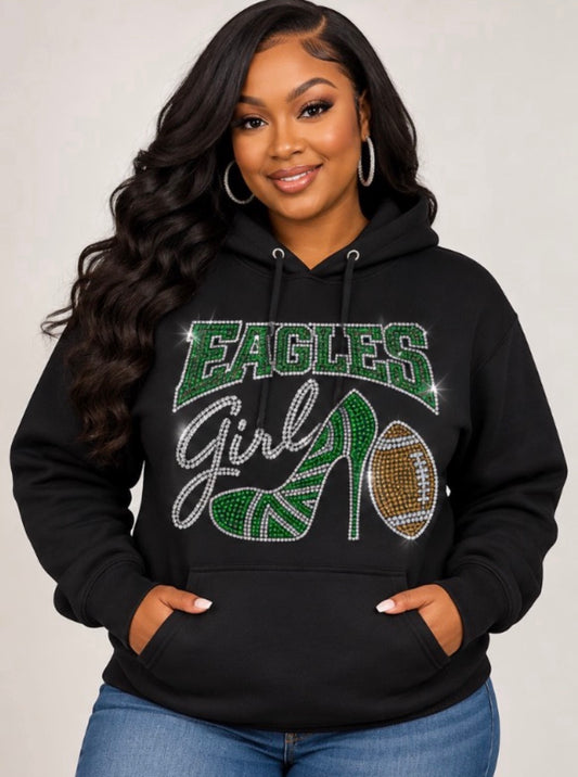 Eagles Girl with Heel Rhinestone Hoodie